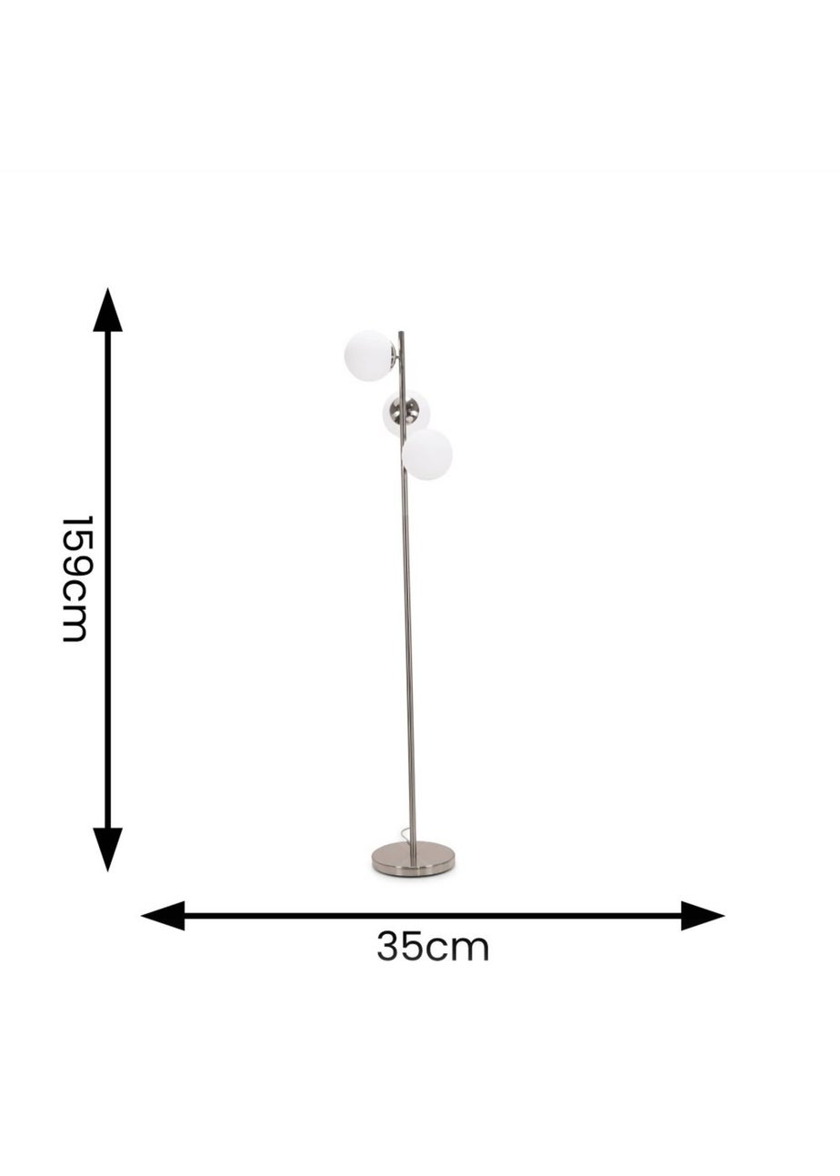 ValueLights Jas Silver Floor Lamp with White Globe Shade (159cm x 31cm x 31cm)