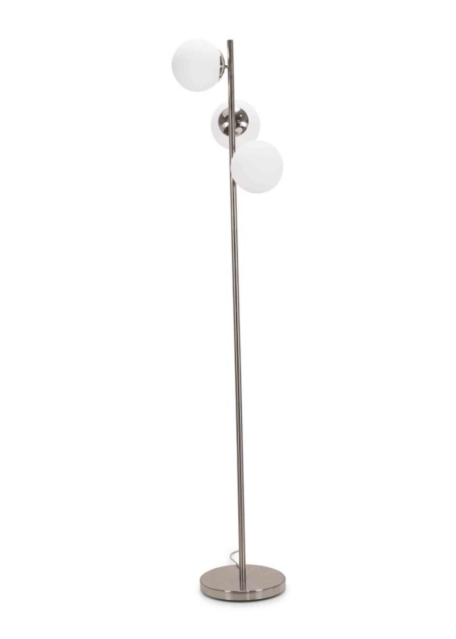 ValueLights Jas Silver Floor Lamp with White Globe Shade (159cm x 31cm x 31cm)