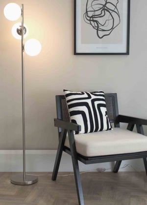 ValueLights Jas  Silver Floor Lamp with White Globe Shade (159cm x 31cm x 31cm)