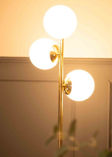 ValueLights Jas Gold Floor Lamp with White Globe Shade (159cm x 31cm x 31cm)