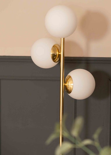 ValueLights Jas Gold Floor Lamp with White Globe Shade (159cm x 31cm x 31cm)