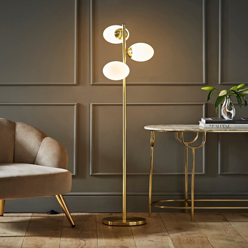 ValueLights Jas Gold Floor Lamp with White Globe Shade (159cm x 31cm x 31cm)