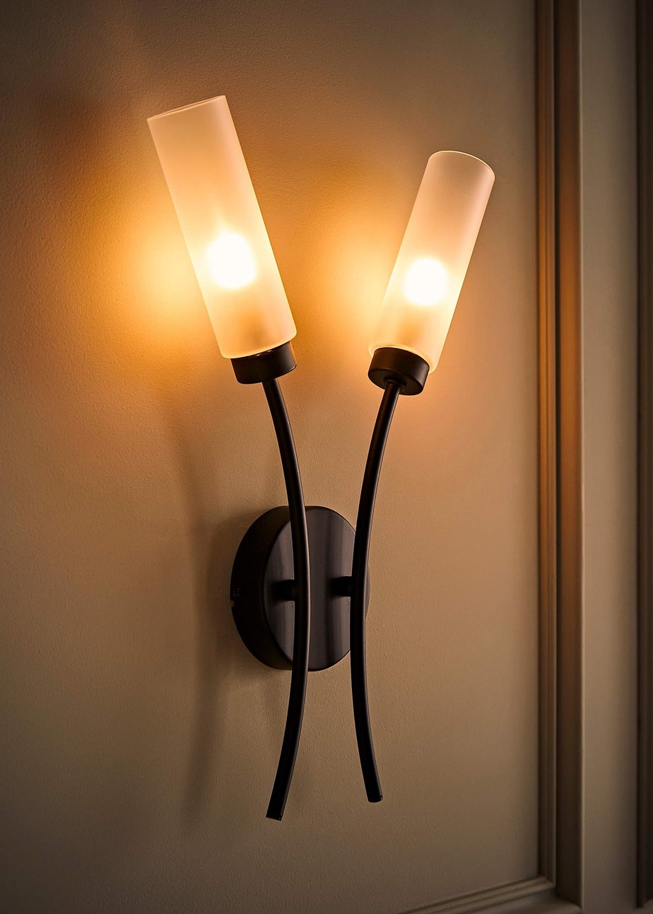 ValueLights Maya Black Wall Light with White Drum Shade (42cm x 27cm x 5.5cm)