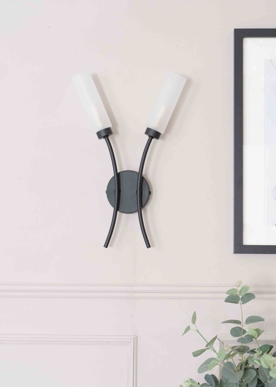 ValueLights Maya  Black Wall Light with White Drum Shade (42cm x 27cm x 5.5cm)