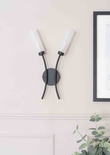 ValueLights Maya  Black Wall Light with White Drum Shade (42cm x 27cm x 5.5cm)