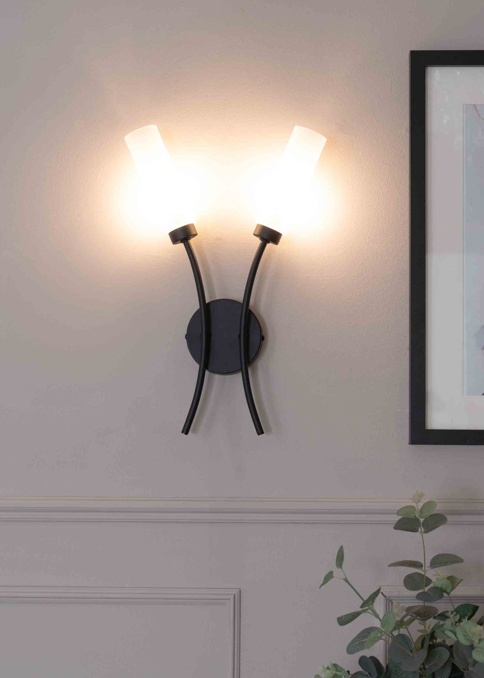 ValueLights Maya Black Wall Light with White Drum Shade (42cm x 27cm x 5.5cm)