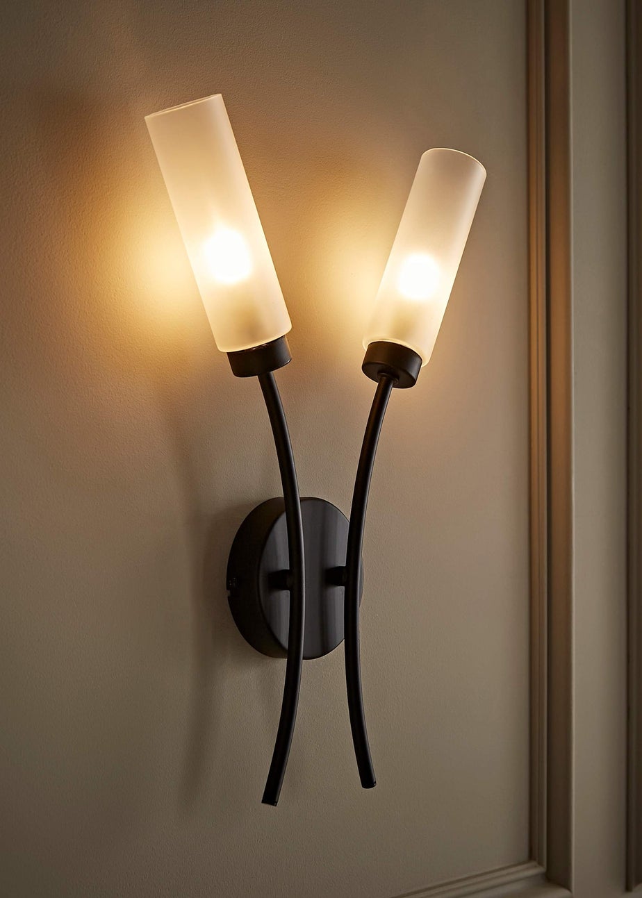 ValueLights Maya  Black Wall Light with White Drum Shade (42cm x 27cm x 5.5cm)