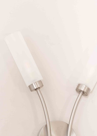 ValueLights Maya Brushed Silver Wall Light with White Drum Shade (42cm x 27cm x 5.5cm)