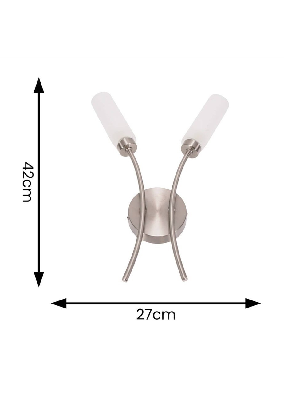 ValueLights Maya Brushed Silver Wall Light with White Drum Shade (42cm x 27cm x 5.5cm)