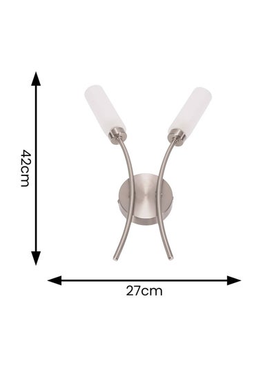 ValueLights Maya Brushed Silver Wall Light with White Drum Shade (42cm x 27cm x 5.5cm)