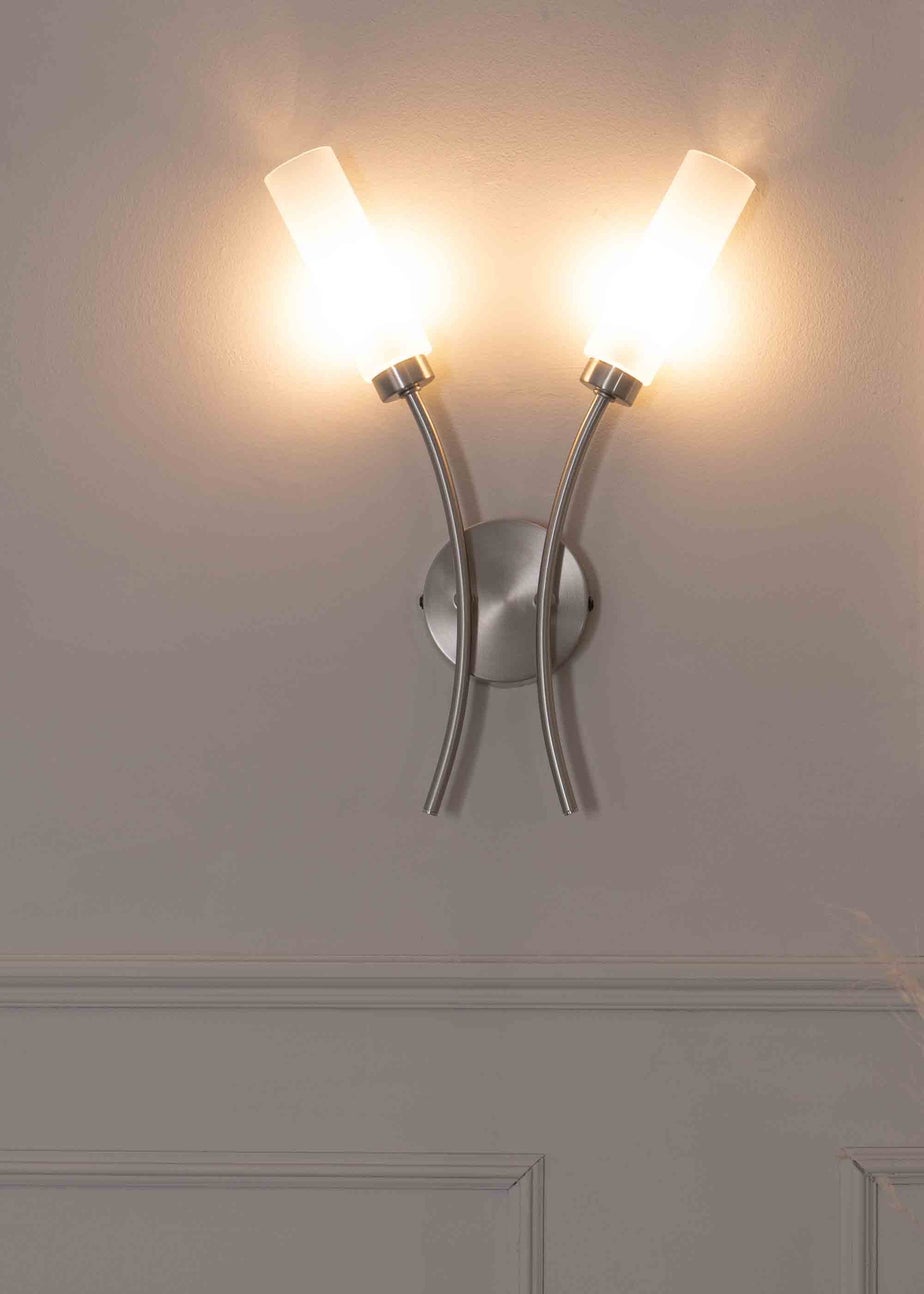 ValueLights Maya Brushed Silver Wall Light with White Drum Shade (42cm x 27cm x 5.5cm)