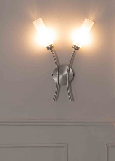 ValueLights Maya Brushed Silver Wall Light with White Drum Shade (42cm x 27cm x 5.5cm)