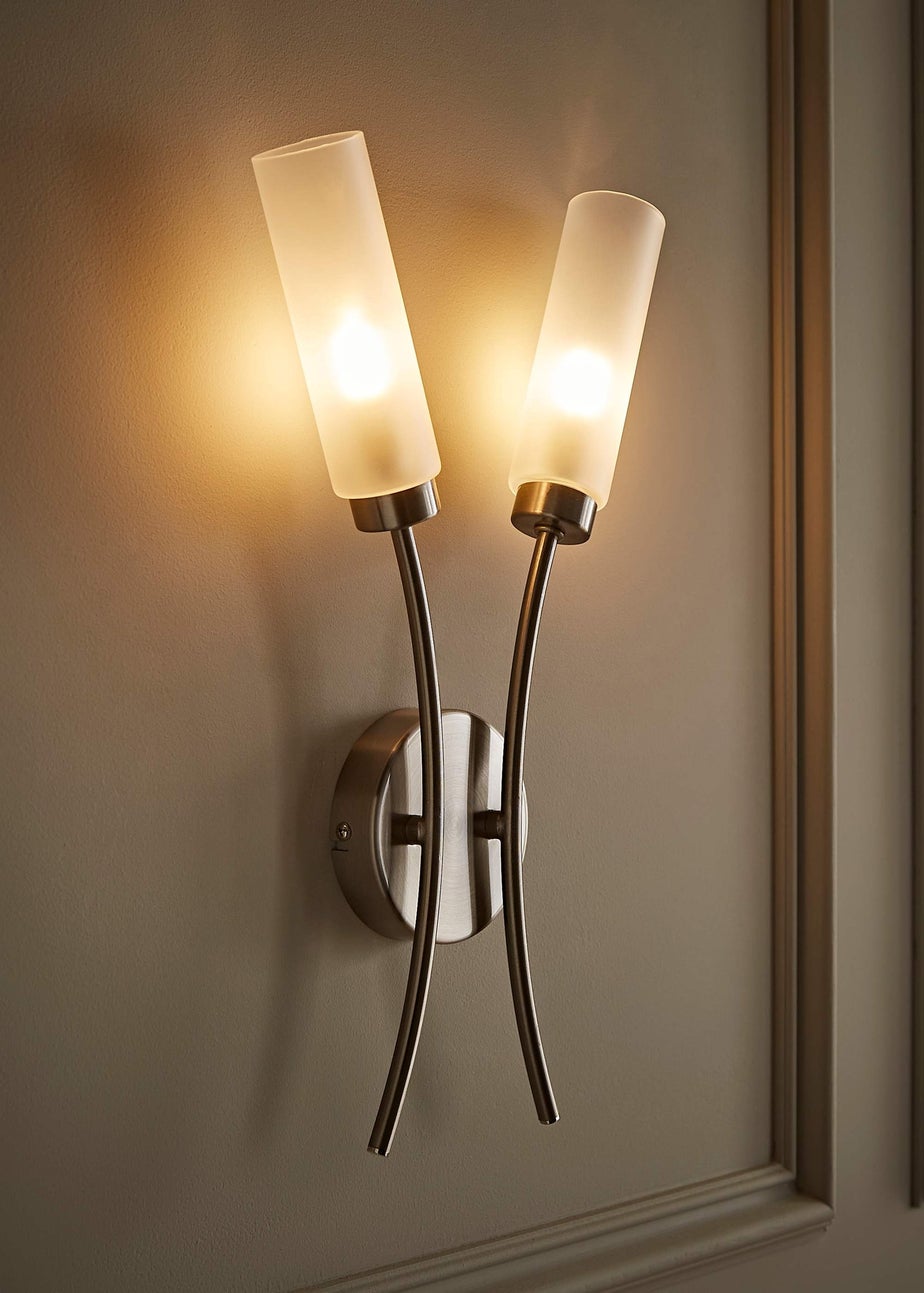 ValueLights Maya Brushed Silver Wall Light with White Drum Shade