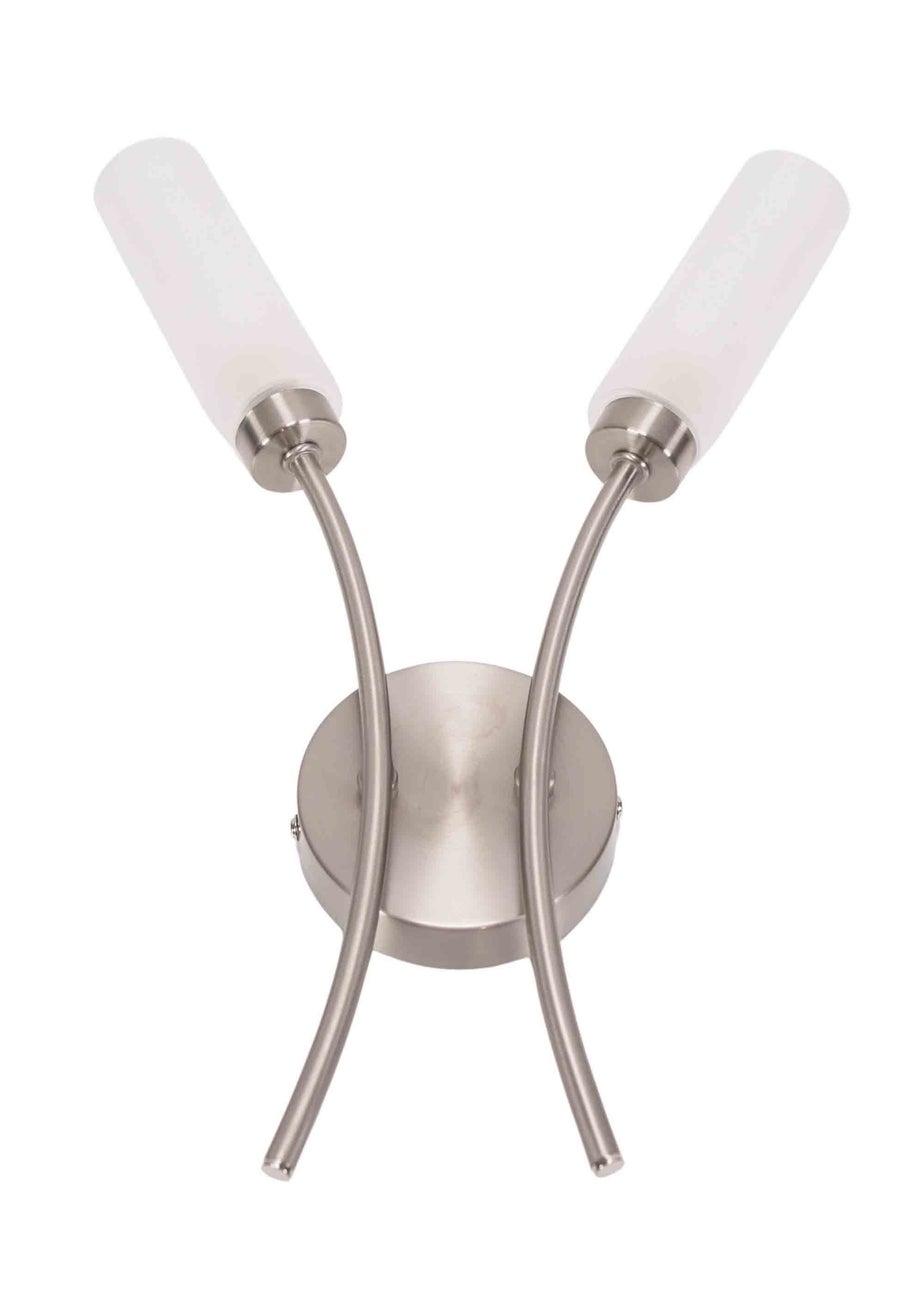 ValueLights Maya Brushed Silver Wall Light with White Drum Shade (42cm x 27cm x 5.5cm)