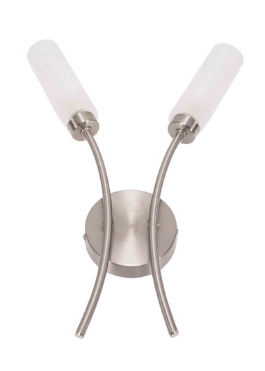 ValueLights Maya Brushed Silver Wall Light with White Drum Shade (42cm x 27cm x 5.5cm)