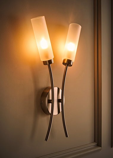 ValueLights Maya Brushed Silver Wall Light with White Drum Shade