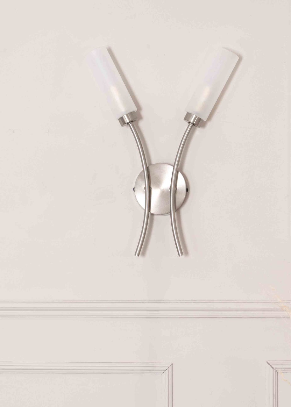 ValueLights Maya Brushed Silver Wall Light with White Drum Shade (42cm x 27cm x 5.5cm)