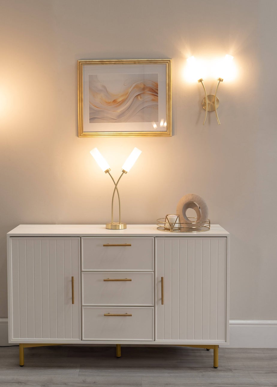 ValueLights Maya Brushed Gold Wall Light with White Drum Shade (42cm x 27cm x 5.5cm)