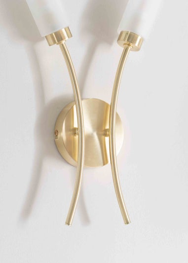 ValueLights Maya Brushed Gold Wall Light with White Drum Shade (42cm x 27cm x 5.5cm)
