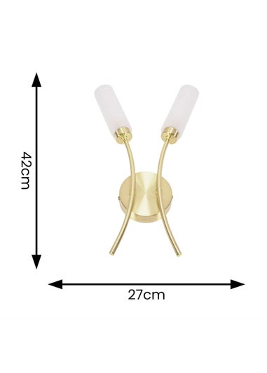 ValueLights Maya Brushed Gold Wall Light with White Drum Shade (42cm x 27cm x 5.5cm)