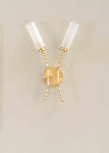 ValueLights Maya Brushed Gold Wall Light with White Drum Shade (42cm x 27cm x 5.5cm)