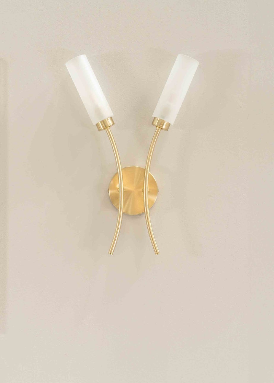 ValueLights Maya Brushed Gold Wall Light with White Drum Shade (42cm x 27cm x 5.5cm)