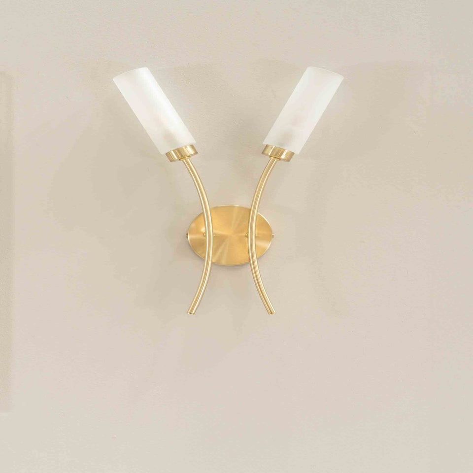 ValueLights Maya Brushed Gold Wall Light with White Drum Shade (42cm x 27cm x 5.5cm)