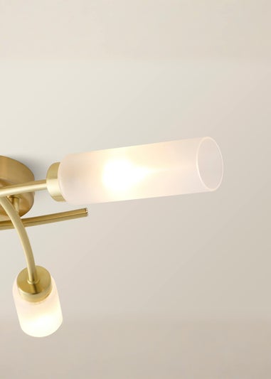 ValueLights Maya Brushed Gold Semi-Flush Light with White Drum Shade