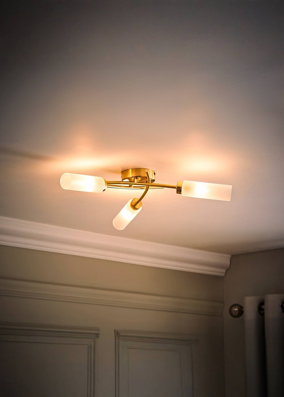 ValueLights Maya Brushed Gold Semi-Flush Light with White Drum Shade