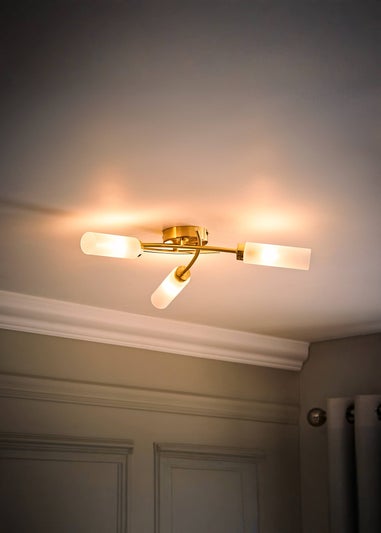 ValueLights Maya Brushed Gold Semi-Flush Light with White Drum Shade