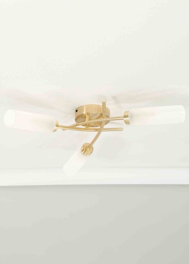 ValueLights Maya Brushed Gold Semi-Flush Light with White Drum Shade