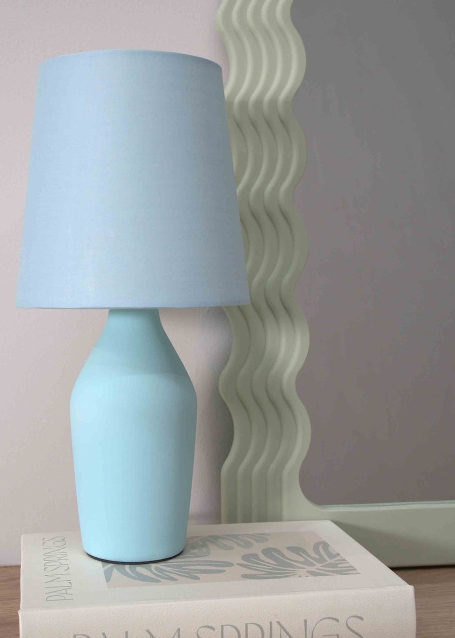 ValueLights Arlo Matte Blue Table Lamp with Blue Tapered Shade