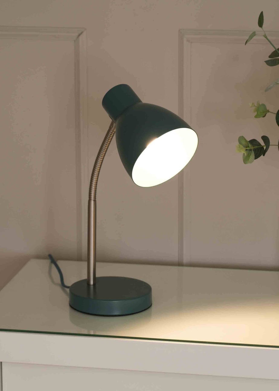 ValueLights Keela Matte Teal Table Lamp with Oval Shade (35cm x 14cm x 27cm)