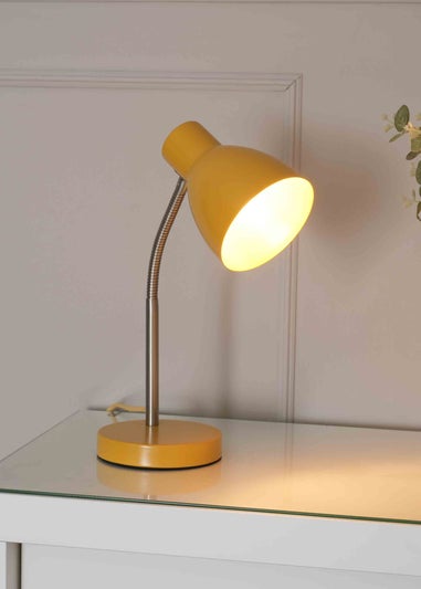 ValueLights Keela Matte Mustard Table Lamp with Oval Shade (35cm x 14cm x 27cm)
