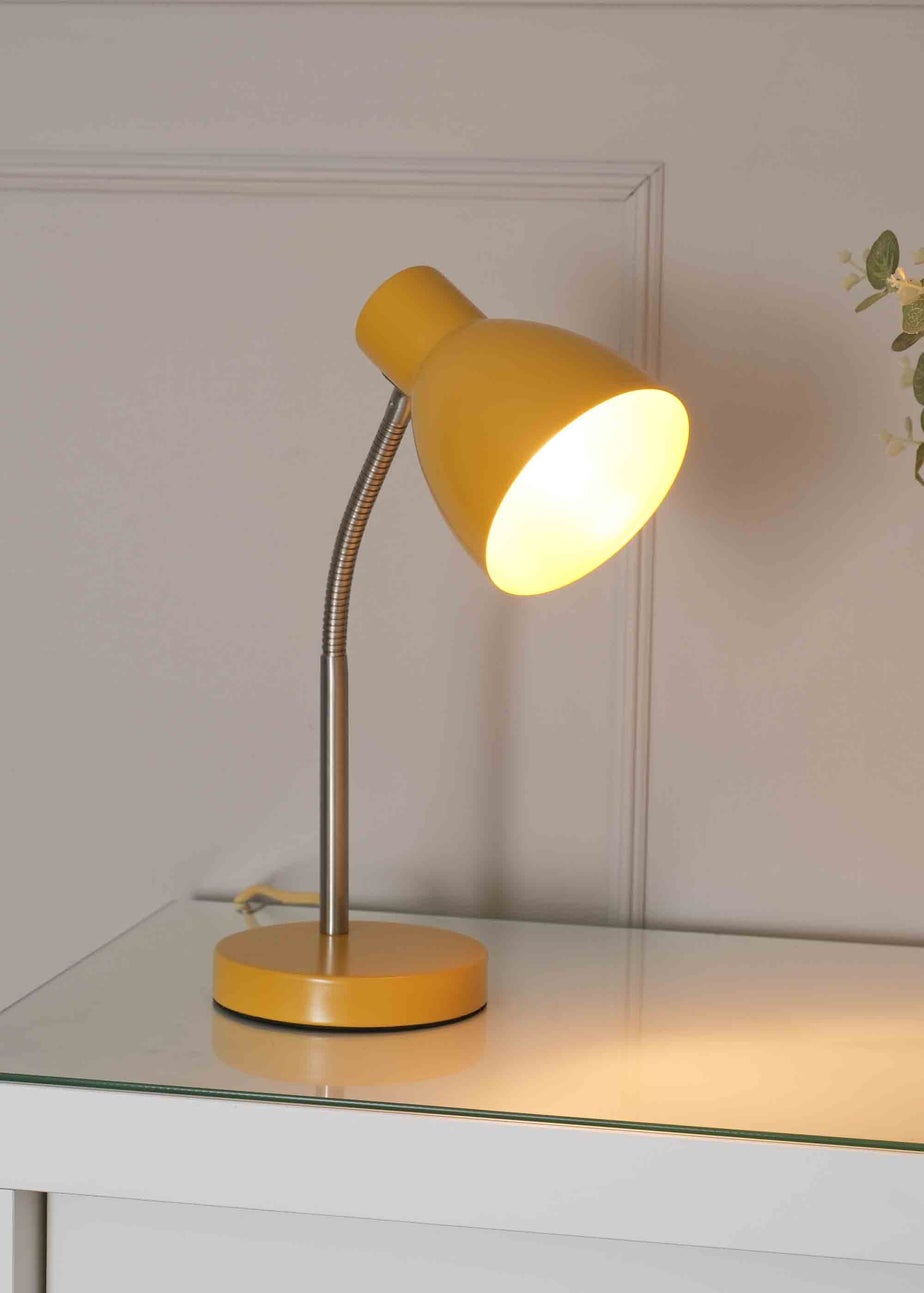ValueLights Keela Matte Mustard Table Lamp with Oval Shade (35cm x 14cm x 27cm)