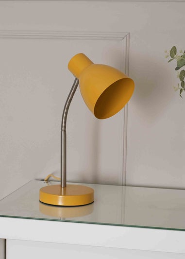 ValueLights Keela Matte Mustard Table Lamp with Oval Shade (35cm x 14cm x 27cm)