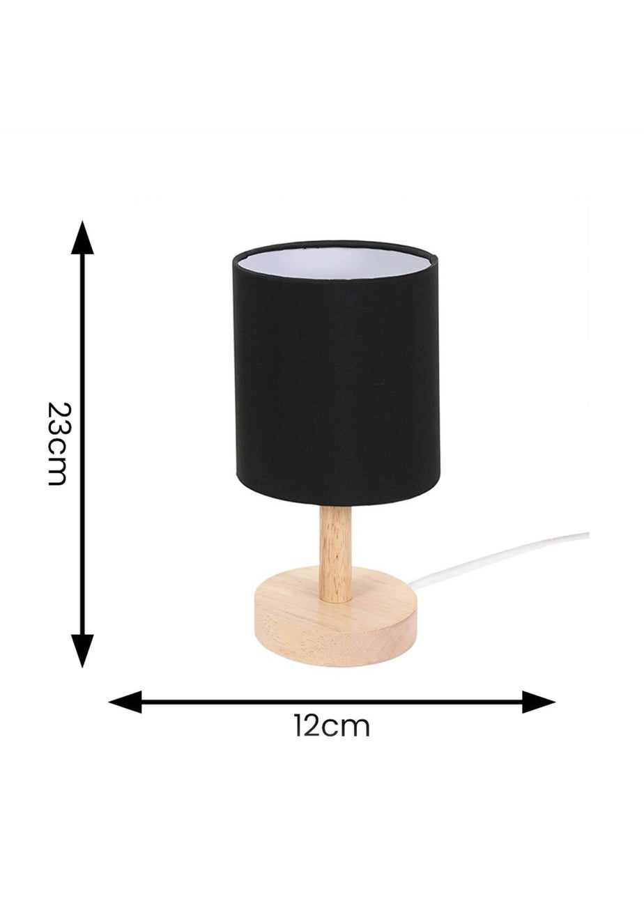 ValueLights Pair of Oak Natural Table Lamp with Black Drum Shade