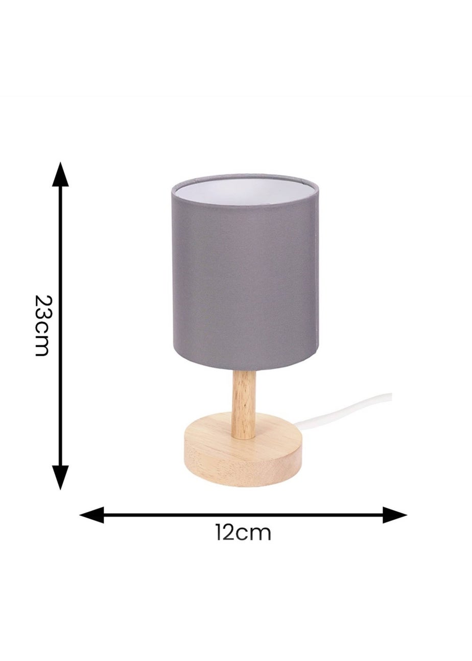 ValueLights Pair of Oak Natural Table Lamp with Grey Drum Shade