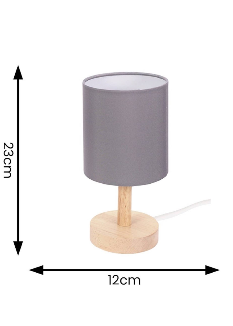 ValueLights Pair of Oak Natural Table Lamp with Grey Drum Shade