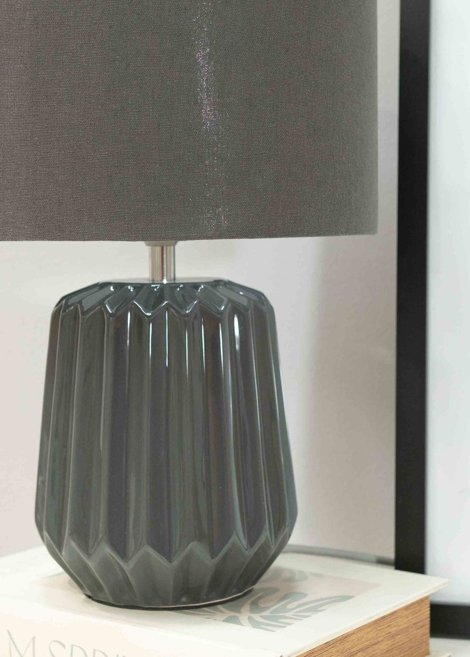 ValueLights Zak Gloss Grey Table Lamp with Grey Drum Shade
