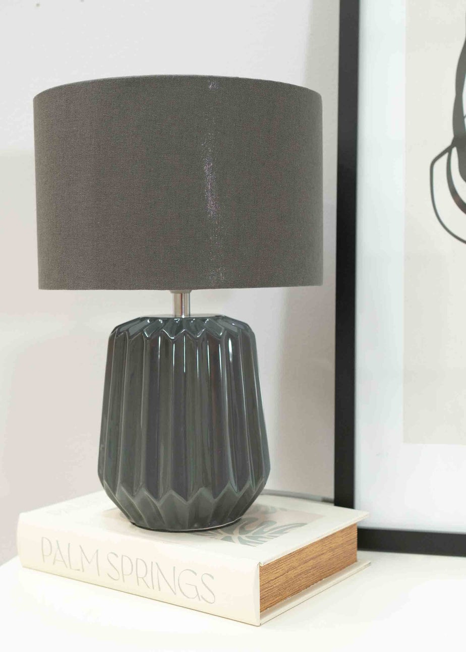 ValueLights Zak Gloss Grey Table Lamp with Grey Drum Shade