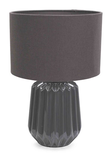 ValueLights Zak Gloss Grey Table Lamp with Grey Drum Shade