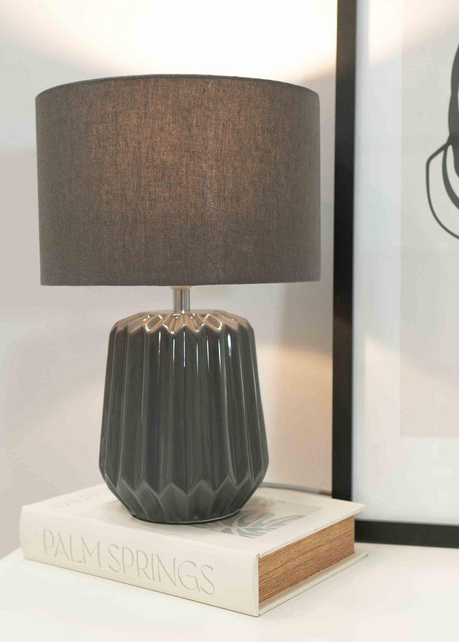 ValueLights Zak Gloss Grey Table Lamp with Grey Drum Shade