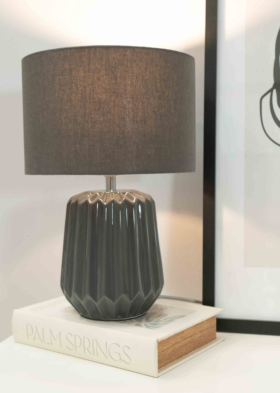 ValueLights Zak Gloss Grey Table Lamp with Grey Drum Shade