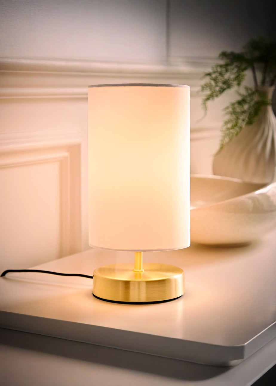 ValueLights Francis Dimmable Brushed Gold Table Lamp with White Drum Shade