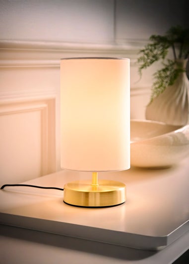 ValueLights Francis Dimmable Brushed Gold Table Lamp with White Drum Shade