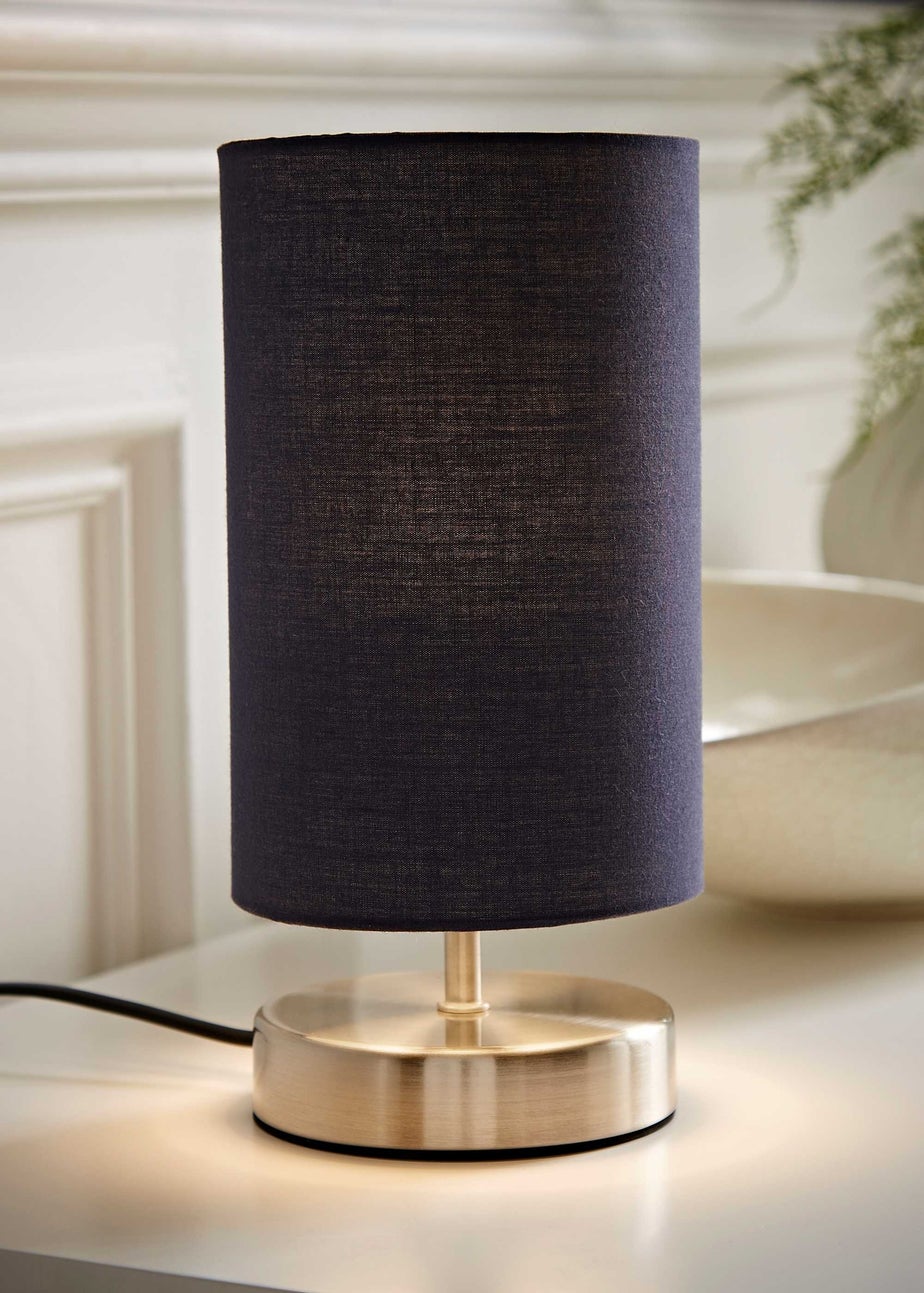 ValueLights Dimmable Silver Table Lamp with Blue Drum Shade