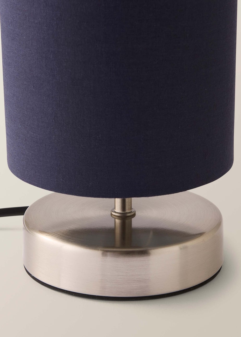 ValueLights Dimmable Silver Table Lamp with Blue Drum Shade
