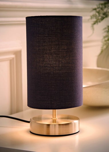 ValueLights Dimmable Silver Table Lamp with Blue Drum Shade