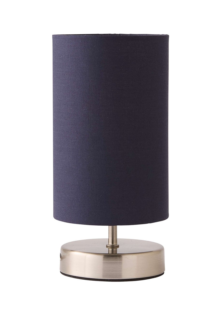 ValueLights Dimmable Silver Table Lamp with Blue Drum Shade